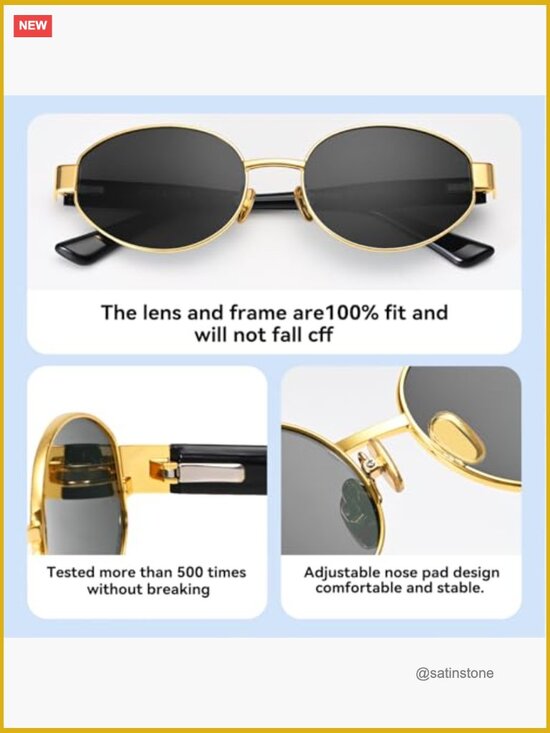 Polarized Oval Sunglasses Small Gold Frame Retro UV400 Protection
